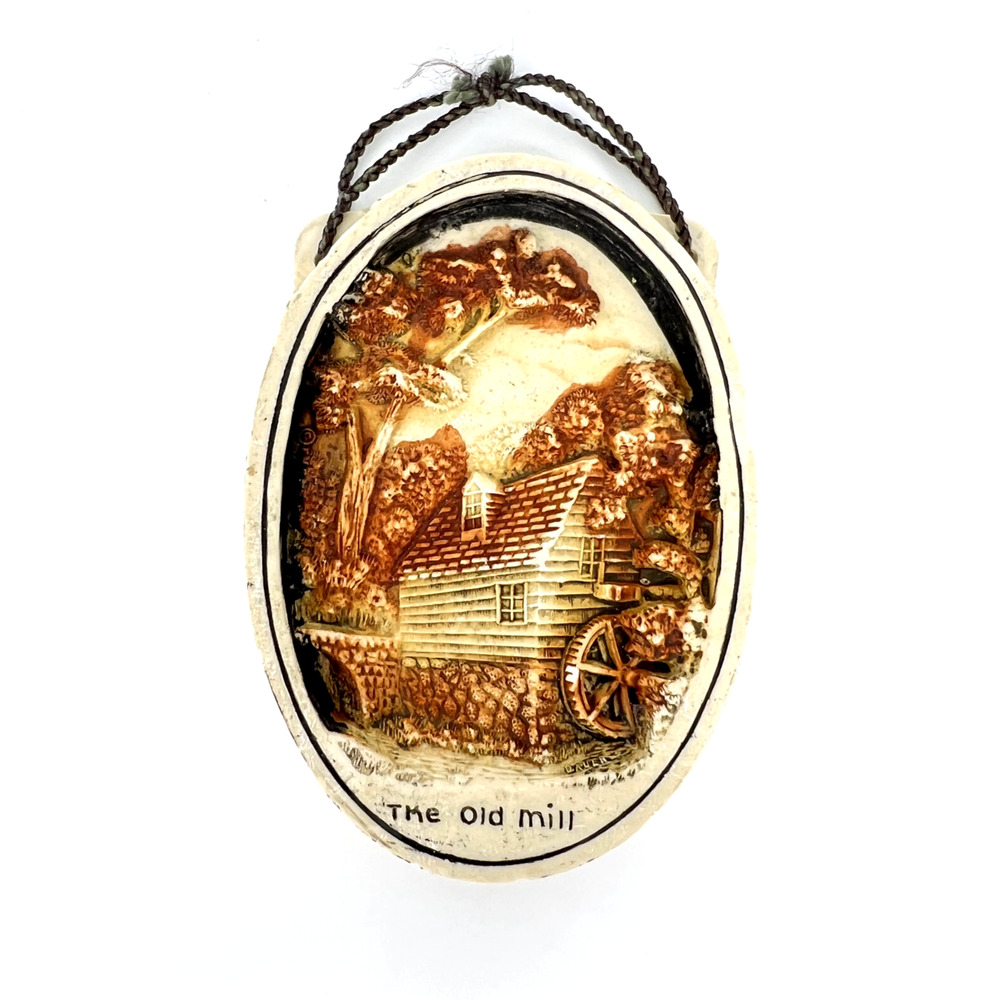 Vintage New York The Old Mill Chalkware Wall Plaque Hanging